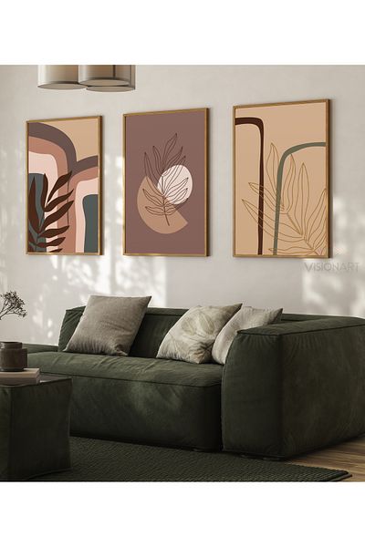 CANVASUM Natural Forms Abstract Boho Style Frame Look Set of 3 Table