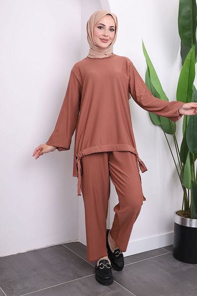İmajButik Σετ τουνίκ παντελόνι από τούβλο κρύο νήμα