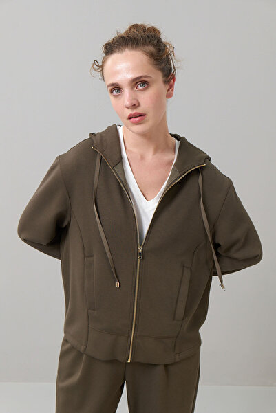 Roman Örme Kapüşonlu Sweatshirt Haki K2523814_023