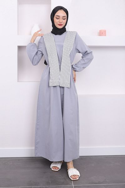 İmajButik Γκρι Φόρεμα - Λεπτομέρεια γιακά και Ελαστική μέση