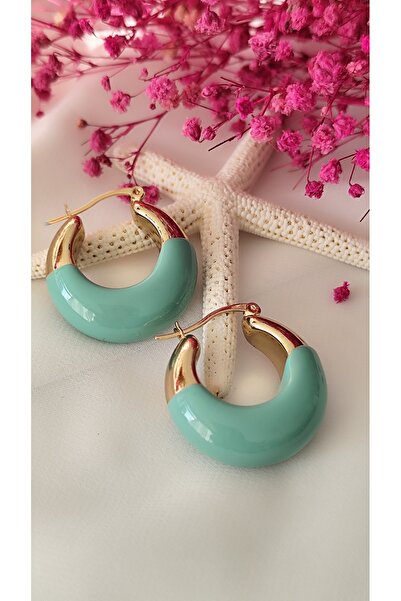 İPAR AKSESUAR MİNELİ TAM HALKA METAL GOLD YEŞİL KÜPE