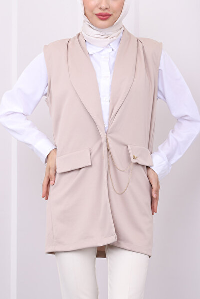 İmajButik Beige Vest - Chain Detailed