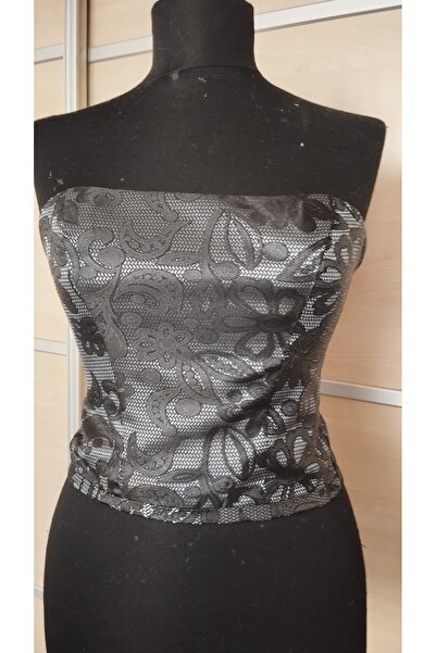 parlakmoda Kadın straplez brokar crop