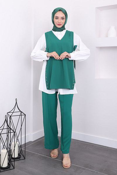 İmajButik Dark Green Side Detailed Triple Set