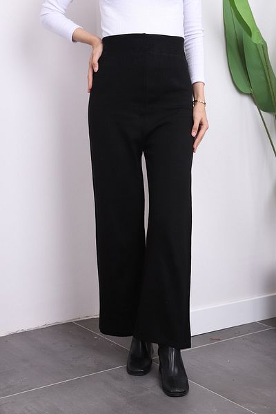 İmajButik Μαύρο Πλεκτό Παντελόνι Φαρδύ Ψηλόμεσο