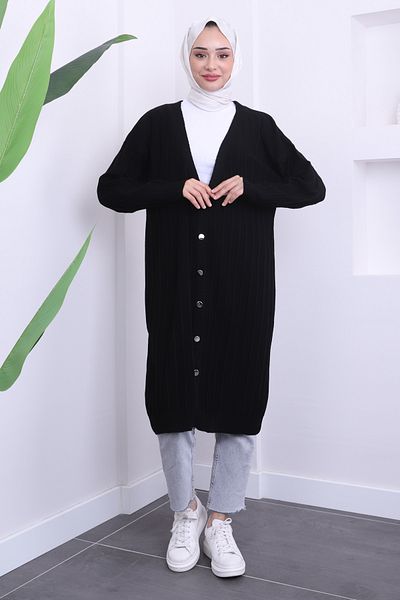 İmajButik Black Seasonal Mercerized Loose Knitwear Cardigan
