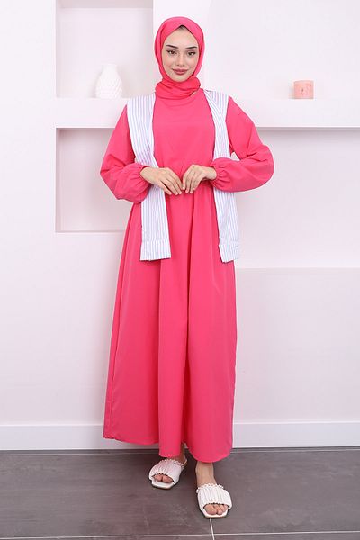 İmajButik Φούξια γιακά - Λεπτομέρεια φορέματος ελαστική μέση