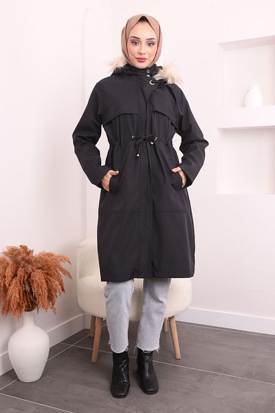 İmajButik Παλτό με κουκούλα με μαύρο γιακά