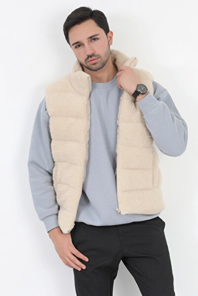 John Borners سترة رجالية قطيفة - لون حجري، ياقة واقفة، جيب وبطانة بسحاب - 3017