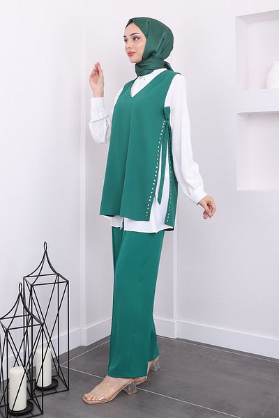 İmajButik Dark Green Side Detailed Triple Set