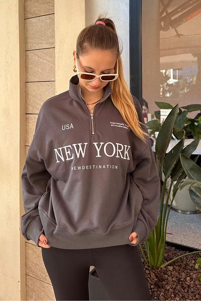 Madmext Smoked Half Zip Printed Sweatshirt Mg2240