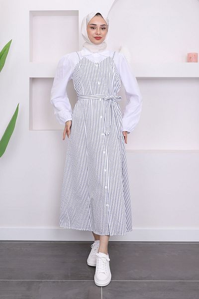 İmajButik Μπλε ναυτικό ριγέ πουκάμισο και φόρεμα Gilet