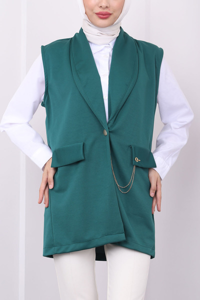 İmajButik Emerald Green Vest - Chain Detailed