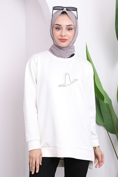 İmajButik Φούτερ εκρού Crew Neck Side Slit