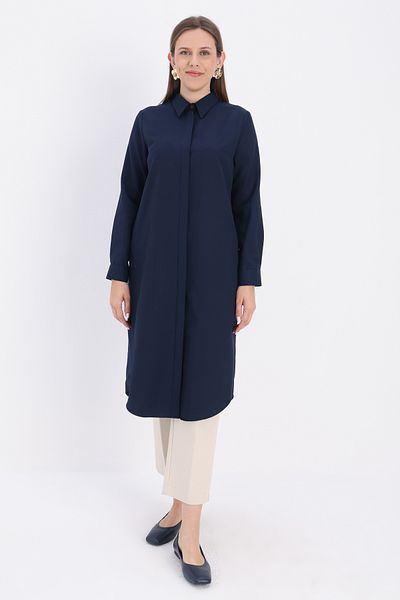 ALLDAY Navy Blue Basic Hidden Placket Long Shirt