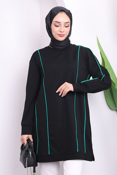 İmajButik Μαύρο χιτώνα με δύο κλωστές με μπροστινή ρίγα