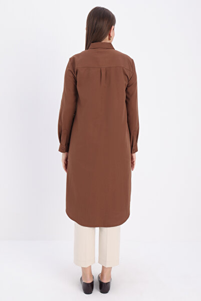 ALLDAY Kahve Basic Gizli Patlı Uzun Gömlek
