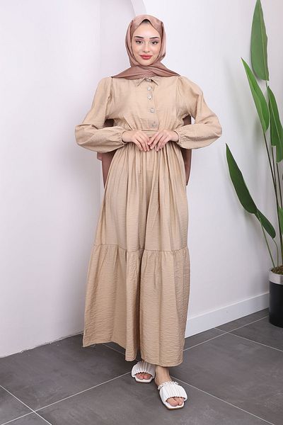 İmajButik Λινό Φόρεμα - Χρώμα Βιζόν, Σχέδιο με κορδόνι στη μέση