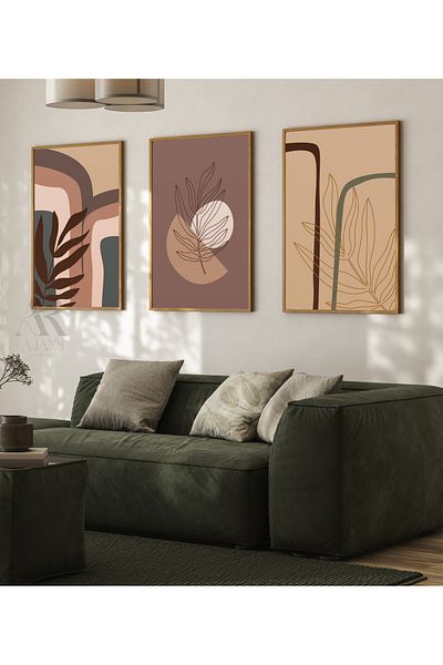 AR AJANS KANVAS TABLO Natural Forms Abstract Boho Style Frame Look Set of 3 Table