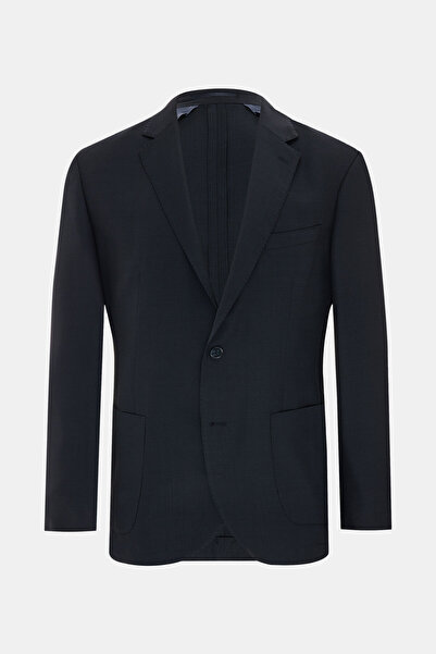 W Collection Dark Blue Buttoned Wool Jacket