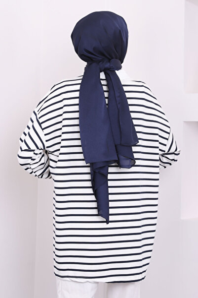 İmajButik Μπλε μπλέ γιακά με φερμουάρ - Φούτερ με ριγέ δύο κλωστές