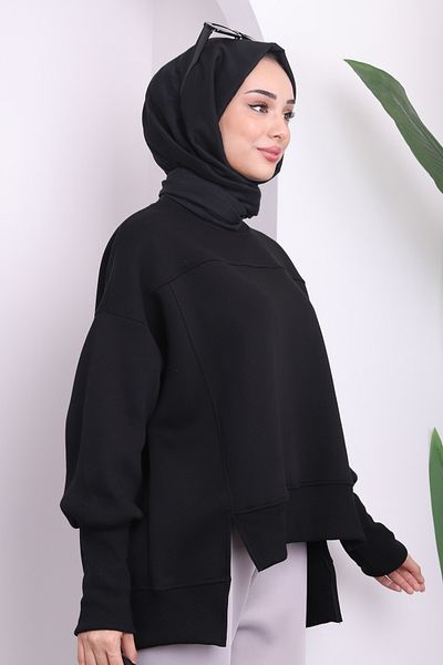 İmajButik Μαύρο Crew Neck με τρεις κλωστές Basic Sweat
