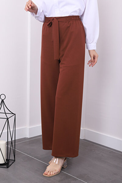 İmajButik High Waist and Wide Leg Brown Trousers