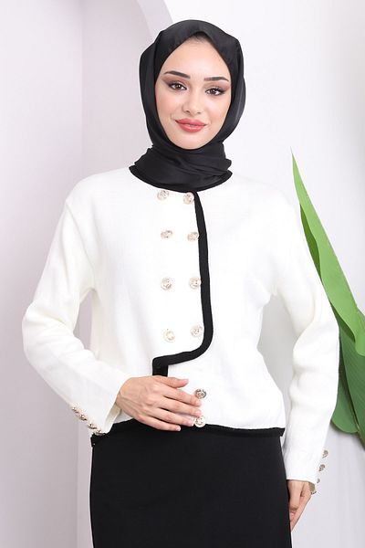 İmajButik Ζακέτα με κουμπιά εκρού Crop Knitwear