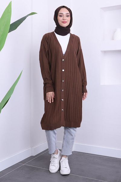 İmajButik Brown Seasonal Mercerized Loose Knitwear Cardigan