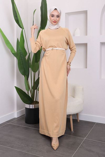 İmajButik Πλεκτό φόρεμα με μπισκότο Mercerized Cold Yarn