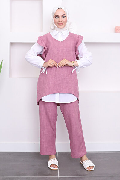 İmajButik Σετ πουκάμισο και πουκάμισο Dusty Rose - Παντελόνι