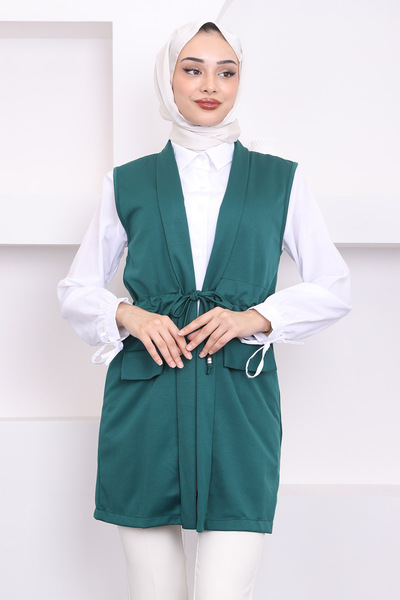 İmajButik Emerald Green - Stylish Vest with Waist Tie
