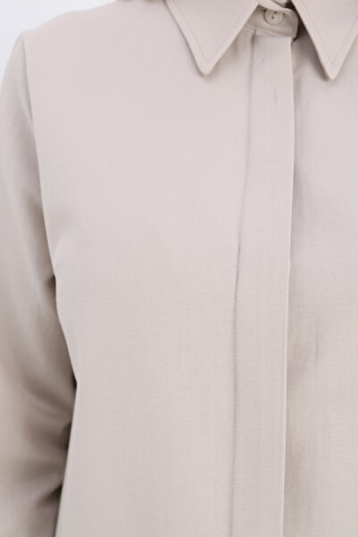 ALLDAY Μπεζ Basic Κρυφό Μακρύ Πουκάμισο