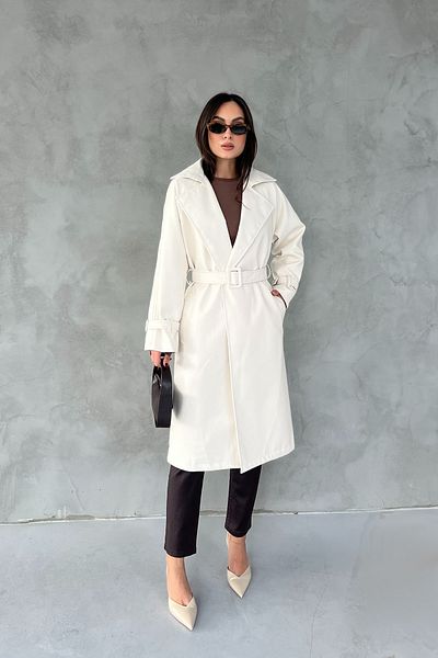 Seda Yalçın Atelier Ecru Belted Leather Trench Coat