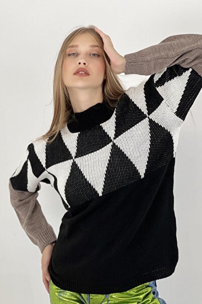 Miss Poem Women's Oversize Long Sleeve Winter Loose Black Knitwear Sweater