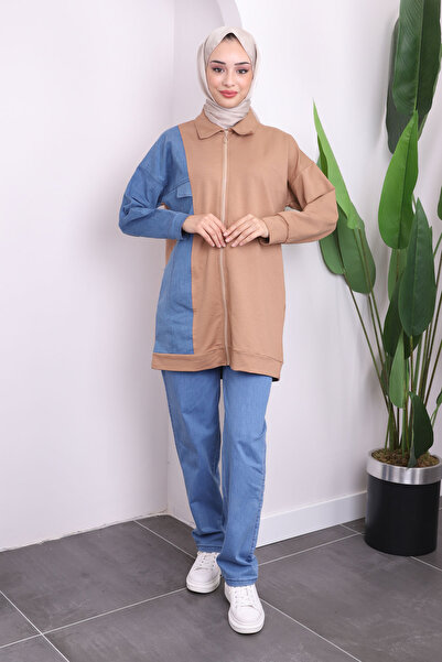 İmajButik Mink Zippered Jeans Detailed Trousers Suit