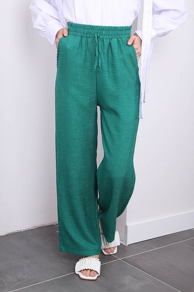 İmajButik Pantaloni verzi din in - cu talie elastică și buzunare