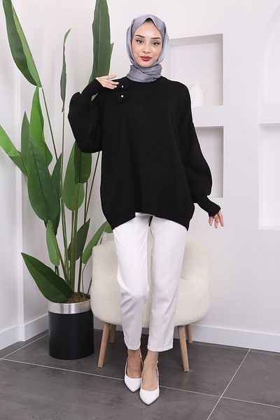 İmajButik Πλεκτό πουλόβερ μαύρο Crew Neck