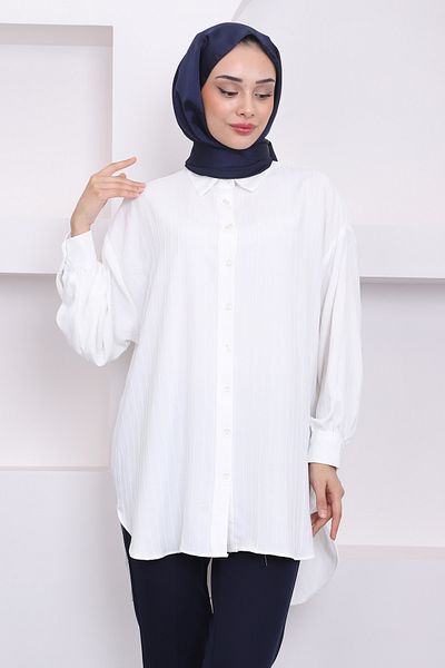 İmajButik Casual εκρού ριγέ πουκάμισο