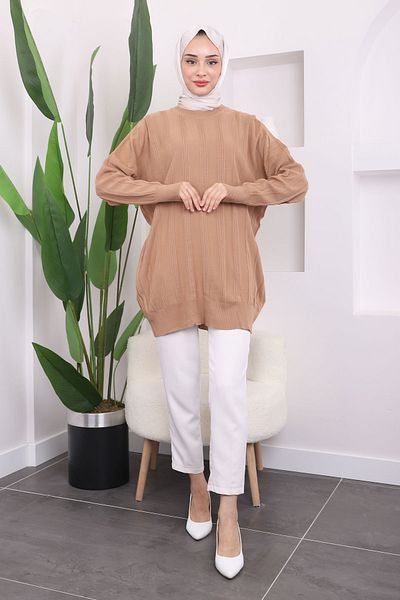 İmajButik Μπισκότο Crew Neck Mercerized Casual Knitwear Tunic