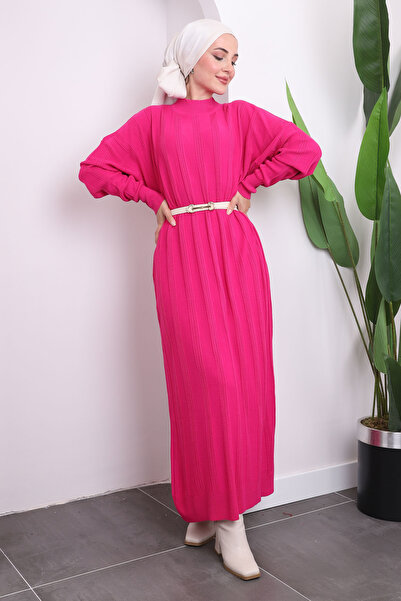 İmajButik Φούξια Πλεκτό Φόρεμα με γιακά Mercerized