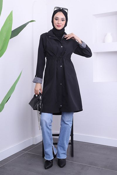 İmajButik Μαύρη καμπαρντίνα με κορδόνι μέσης