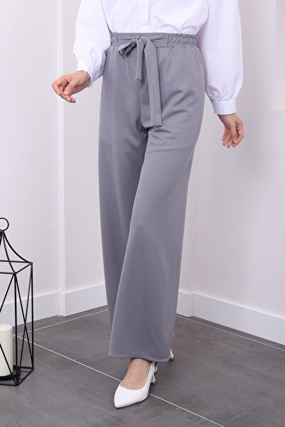 İmajButik High Waist and Wide Leg Gray Trousers