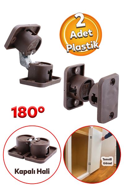 Badem10 2 buc. Dulap din plastic cu cap rotund ascuns - balama de masă pliabilă maro