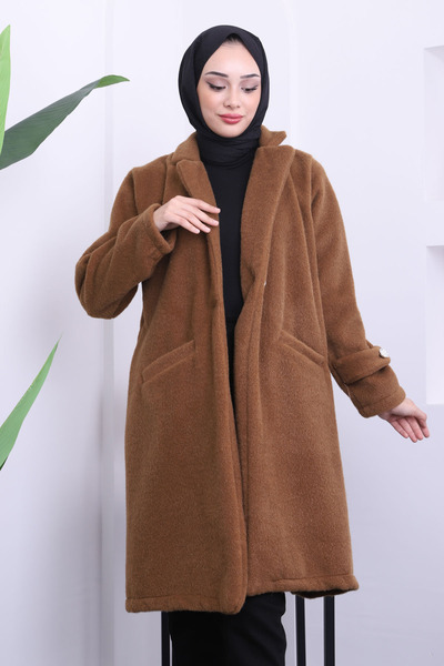 İmajButik Παλτό τσέπης με κουμπιά καφέ