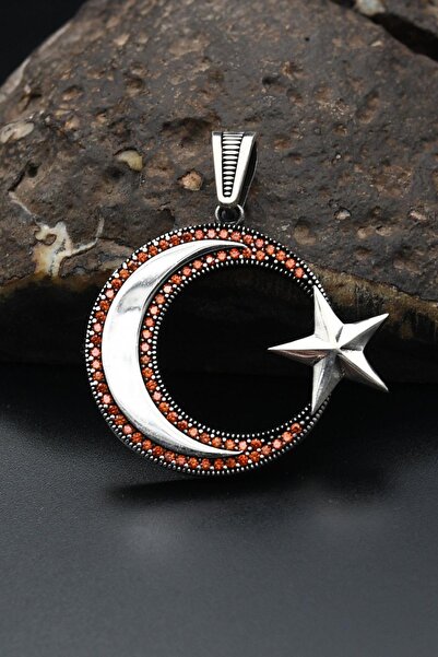 Prestige Ay Yıldızlı Zirkon Taş Süslemeli Kolye Ucu 925 Ayar Gümüş