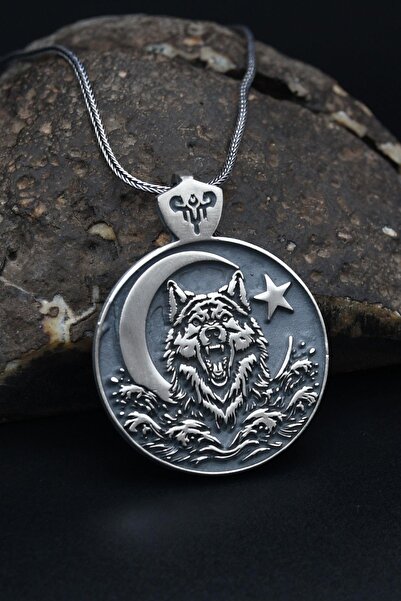 Prestige Bozkurt Ve Ay Yıldızlı 925 Ayar Gümüş Kolye Zincir