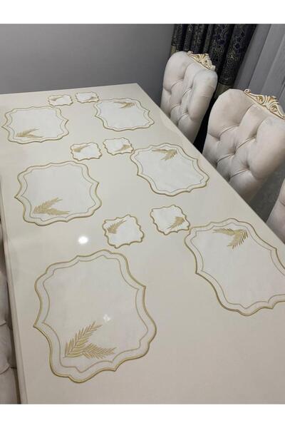 İNCİ ÇEYİZ Birinci Kalite Keten16 Parça Üzeri Nakışlı Amerikan Servis Supla V...