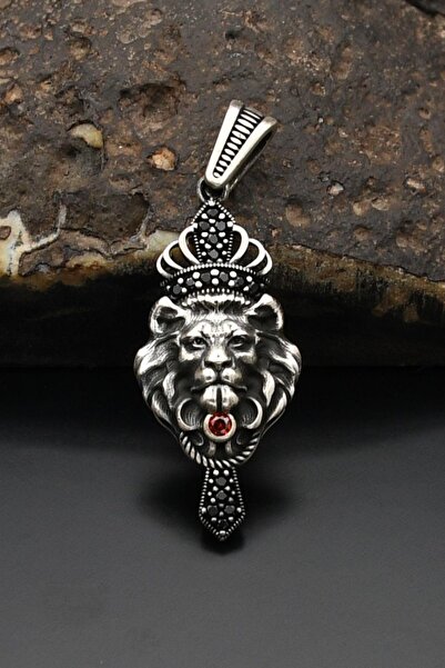 Prestige Kolye Ucu 925 Ayar Gümüş Kral Taclı Aslan Figürlü