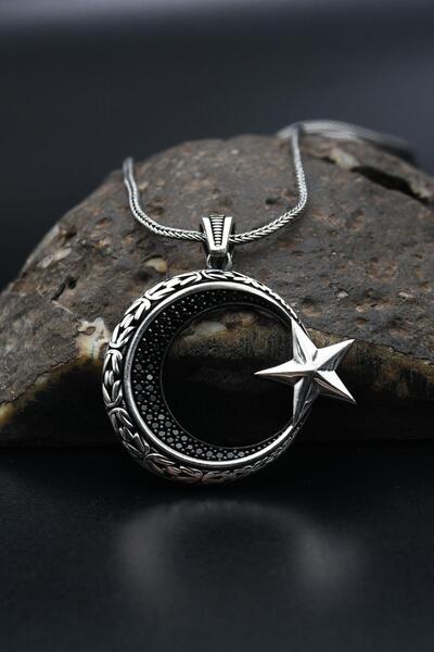 Prestige Ay Yıldızlı (AY YILDIZ) Zirkon Taş Süslemeli Kolye Gümüş Zincir 925 ...